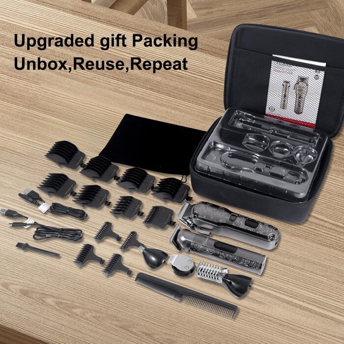 Електрична машинка для стрижки волосся Hatteker Profi – триммер для бороди та тіла, чоловічий, з T-подібною насадкою, водонепроникна (сірий)