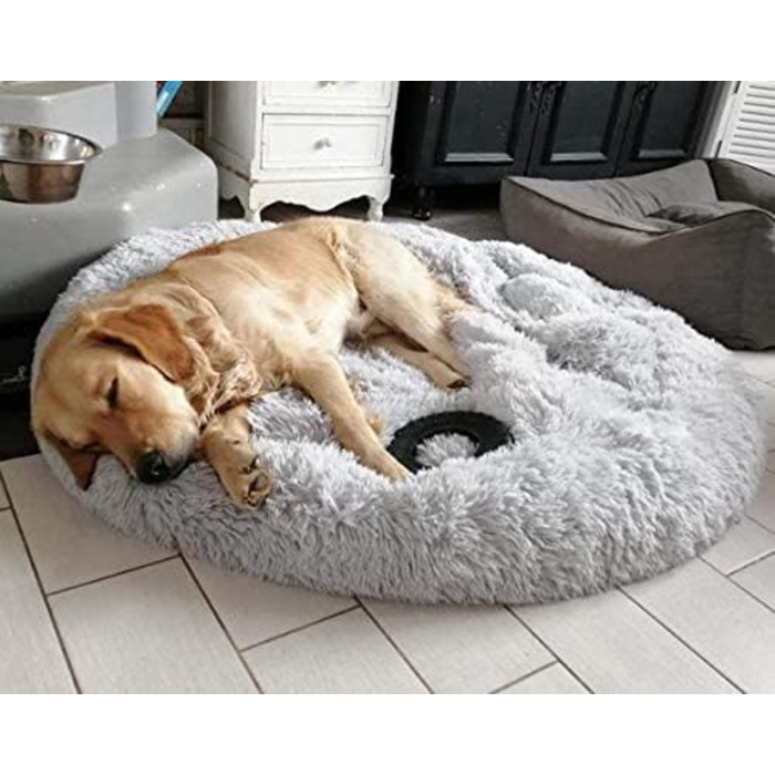 Ортопедичне круглі ліжко для собак XL: м'яке, антистрес, з ефектом пам'яті, для великих та середніх собак, легко миється, сірий колір, діаметр 70 см