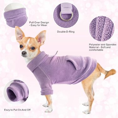 Теплий пуловер для собак Mosukoirl: бавовняний світшот з кишенею для маленьких, середніх собак та котів (Чихуахуа, Тедді) Рожевий & Ліловий