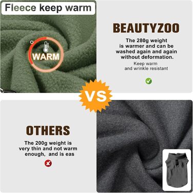 Тепла жилетка для собак BEAUTYZOO з капюшоном та кільцем для повідка – зимова куртка для малих та середніх собак, оливковий, S (обхват грудей: 38.1 см)