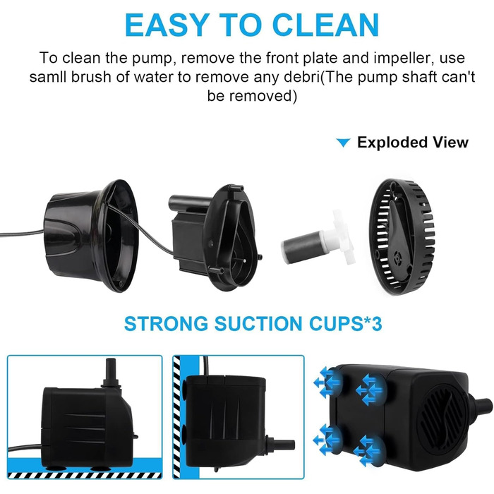 Погружний насос для ставка, фонтану, акваріума Wasserpumpe 1800 л/год, 3 насадки (13/16/19 мм), кабель 1.9м, 16 Вт