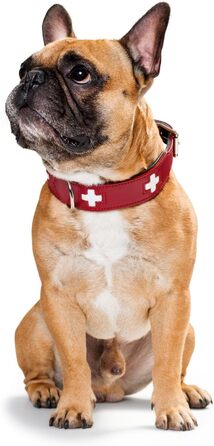 Шкіряний нашийник для собак HUNTER SWISS, червоний/чорний, з швейцарським хрестом, розмір S-M (42 см), преміум-якість