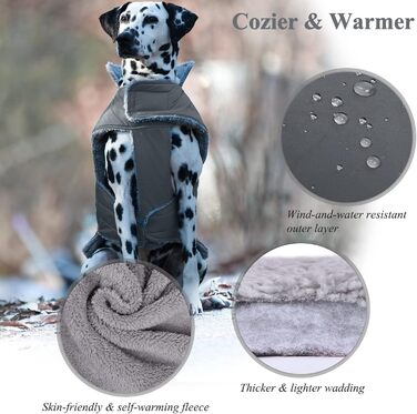 Теплий зимовий одяг для собак VIVAGLORY Frostfit: софтшелл з підкладкою з флісу, захист від снігу та холоду, світловідбиваючі елементи, сірий, XS (37-44см)