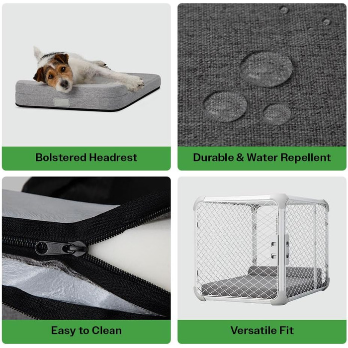 Лежанка для собак Diggs Bolstr, сіра, з водонепроникним покриттям та зручною підголівником (M)