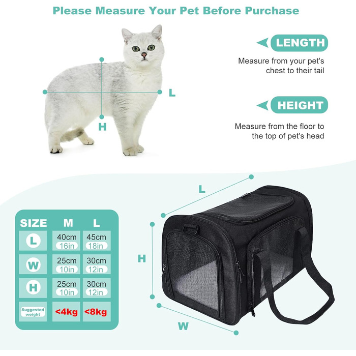 Транспортна сумка для кота/собаки PETCUTE, чорна, L, з підкладкою та плечовим ременем