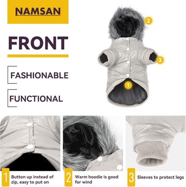 Водонепроникний зимовий одяг для собак Namsan Pet - теплий пуховик з капюшоном, сірий, розмір S (Bust: 9.8-11.8'')