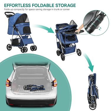 Візок для собак та котів YITAHOME, до 15 кг, з сітчастими віконцями, тримачем для напоїв та кошиком (Блакитний)