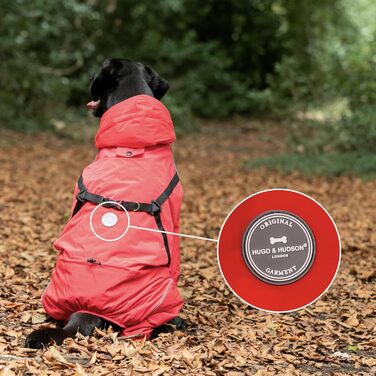 Зимовий теплий костюм-куртка для собак Hugo & Hudson, червоний, розмір L55, вітронепроникний, з капюшоном та пряжками для повідця