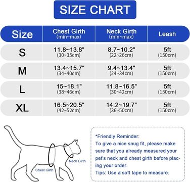 Шлейка для котів Skmeditec з нерухомим захистом, м'яка жилетка з світловідбиваючими смугами (XL, світло-блакитний)