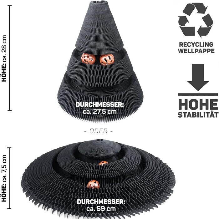 Котячий будиночок з картонної гофротари Treetop від CanadianCat - ігровий комплекс з кульками, чорний, 27,5 x 28 x 28 см