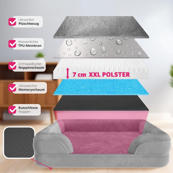 Ортопедичне ліжко для собак tectake® з memory foam, велике та середнє, м'яке та миється, кошик, лежанка, корзина, подушка (L - 94 x 72 x 18 см, L 112 x B 85 x H 18 см)