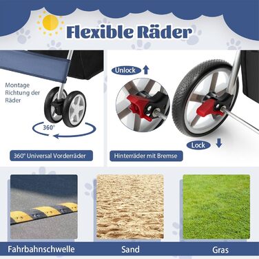 Собачий візок SOARS для собак та котів до 15 кг, складний, з сіткою, тримачем для напоїв та кошиком для зберігання, блакитний