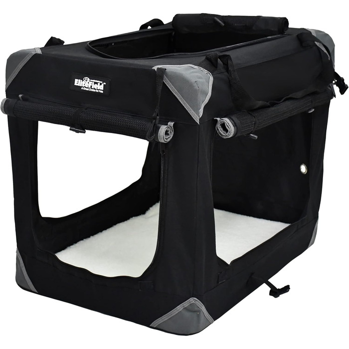 Кіяж для собак EliteField з 3 дверцятами, складаний, м'який, з сумкою для перенесення та флісовим ліжком, для використання в приміщенні та на вулиці, 91.4 x 61 x 71.1 см