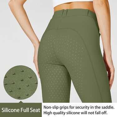 Легінси для верхової їзди WILLIT Daen з силіконовим покриттям, висока талія, кишеня на блискавці, петлі для ременя, колір хакі (L)