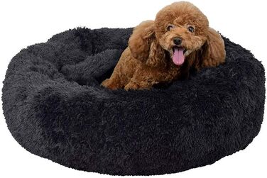 М'яке ліжко для собак та котів Loir, 120 см, чорне, пухнасте, з неслизьким покриттям, миється, для великих та екстра-великих тварин
