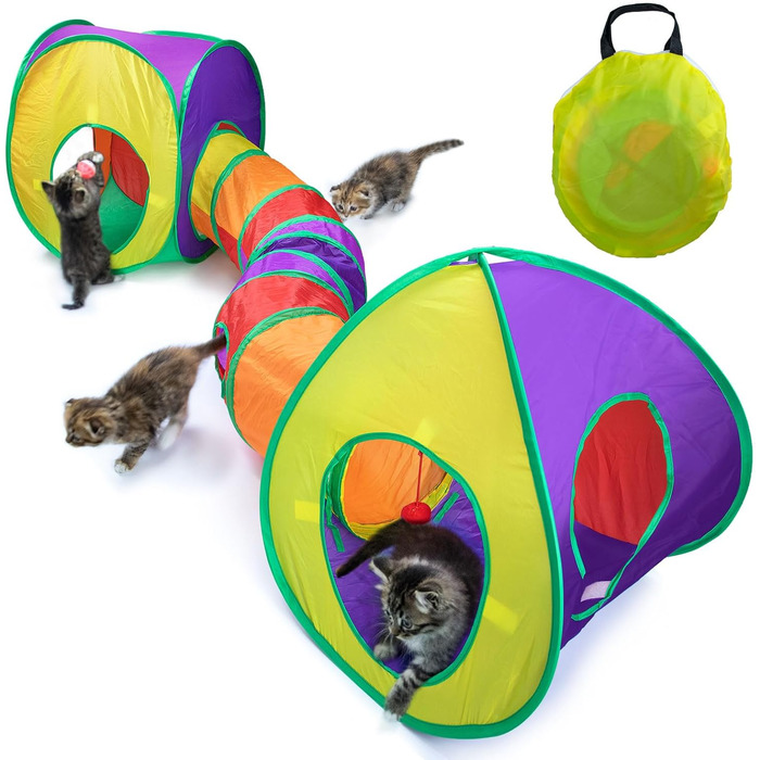 Туннель для котів 3 шт. Складаний тунель-іграшка для кошенят, цуценят та кроликів - ідеально для дому та на вулицю