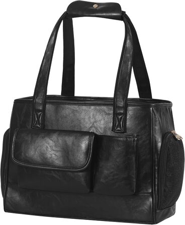 Сумка-переноска для собак та котів, шкіряна, для подорожей, чорна