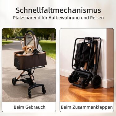 Візок для собак 3 в 1, складаний, для маленьких собак та котів, знімний кошик, візок-стільчик для дітей, сітка, оксфордська тканина, до 20 кг (Темно-зелений) (Кавово-коричневий)