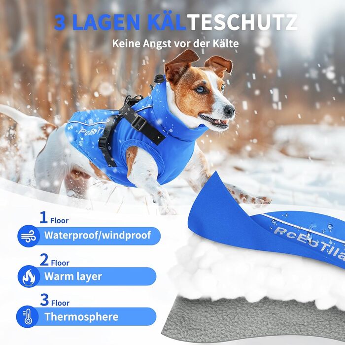 Водонепроникний собачий плащ PcEoTllar для маленьких собак, тепла куртка з шлейкою для зими, костюм для катання на лижах, бавовна, блакитний собачий пуловер L