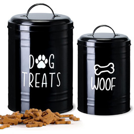 Металева коробка для собачих ласощів NIXBYO (2 шт.) - 9x5.5'' & 7x4'' - для дому, кухні, прилавка. Чорний колір