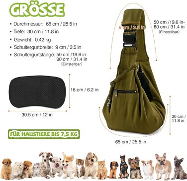 Трансформер для собак та котів ALLSOPETS, дихаюча сумка-переноска з безпечною шлейкою, м'яка переноска для подорожей та до ветеринара (Оливковий)