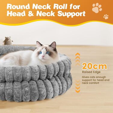 М'яке ліжко для котів та маленьких собак, 50 x 20 см, круглої форми, сірого кольору (S)