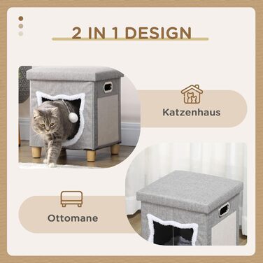 Будиночок для котів PawHut з подушкою, кігтеточкою та іграшкою, м'який котячий дім-ліжко з протиковзким дном, поліестер, сірий, 35,5x35,5x42,5 см