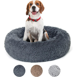 Кругле ліжко для собак та котів Lucky Sign, 70 см, м'яке, плюшеве, сіре, XL