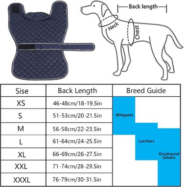 Водонепроникний зимовий одяг для породистих собак (Вінтерхаунд, Віпет, Лурчер), тепла куртка з флісовою підкладкою, для великих та середніх порід, темно-синій, розмір S (обхват спини 51-53 см)