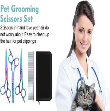 Професійний набір ножиць для собак 6 в 1: 6,6' - ідеально для грумінгу собак, котів та інших тварин. Включає прямі, зубчасті та вигнуті ножиці (фіолетовий)