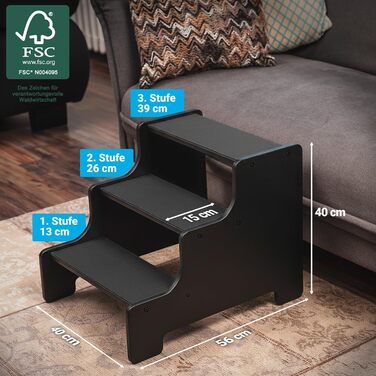 Сходинки для собак та котів AMAZING: 3 сходинки, 40 см, чорного кольору. Підходить для маленьких, середніх та великих собак, а також для старих котів. Захист суглобів, заміна рампі.