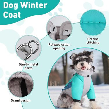 Зимовий теплий куртка для собак, водонепроникний комбінезон на 4 лапи з D-початком та світловідбиваючими смугами (Чорний/Сірий, M)