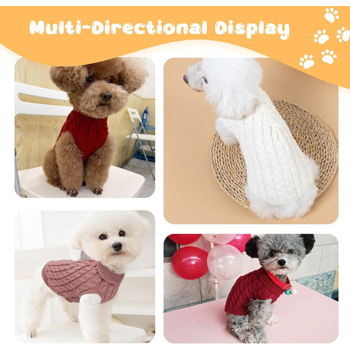 Теплий пуловер для собак маленьких порід (білий + червоний, 2 шт., M)