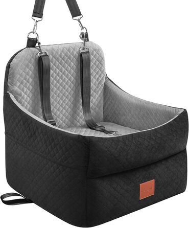 Автокрісло для собак маленьких та середніх порід (до 15,9 кг), з пам'яті-ефекту, знімний чохол, 2 ремені безпеки, чорний/сірий, Medium