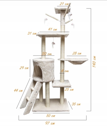 Високий когтеточка-комплекс із лежаком та стовпчиком для кігтів, вежа Pet HOBBY 101 — 160 см