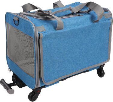 Транспортна переноска для котів та собак на колесах, складана, з телескопічною ручкою, синього кольору