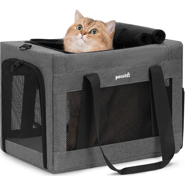 Сумка-переноска для котів та собак Pecute XL (42.5x32x30 см) Сіра - для подорожей, автомобіля, ветеринара (до 7 кг)
