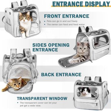 Розширюваний рюкзак для котів та маленьких собак Onebarleycorn, рюкзак-переноска для котів, сірий, до 8 кг