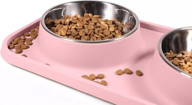 Миски для котів L.D.Dog: неслизькі, з нержавіючої сталі, з силіконовим килимком (рожеві)