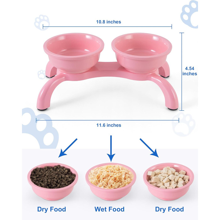 Набір мисок для котів 2 шт. з підняттям - міцні, з широкою основою, нековзні, сумісні з посудомийною машиною, зручні для вусів (Рожевий, Double)