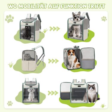 Рюкзак для котів великих порід ALLSOPETS, складаний рюкзак для собак та котів, дихаюча переноска для подорожей, прогулянок та походів (димно-зелений)