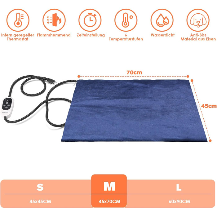 Кілимок для підігріву домашніх тварин для великих собак та котів, 60x90 см, з регулюванням температури та таймером