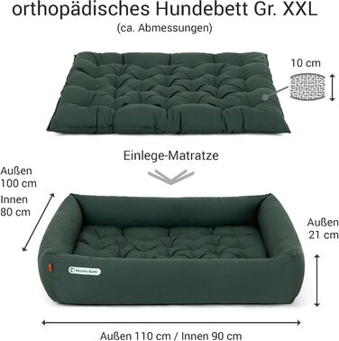 Ортопедичне ліжко для собак Doctor Bark - великі породи, XXL (110x100 см), зелене, миється до 95°C