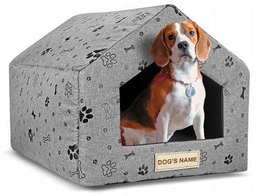 Будиночок-лежанка для собак та котів, сірий, з іменем у власника, 50x40 см