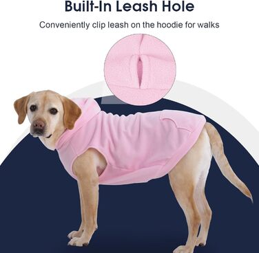 Теплий флісовий світшот-худі IECOii для великих собак, рожевий, 4XL. Комфортний пуловер з капюшоном для холодних днів, підходить для доберманів та інших великих порід.