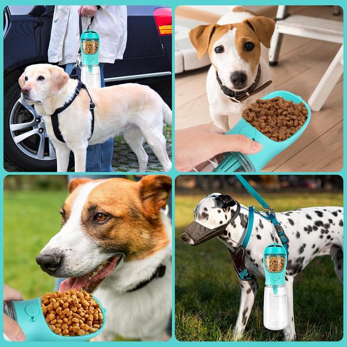 Водачка для собак великої ємності 550 мл з контейнером для їжі (100 г) – портативна водячка для прогулянок, подорожей