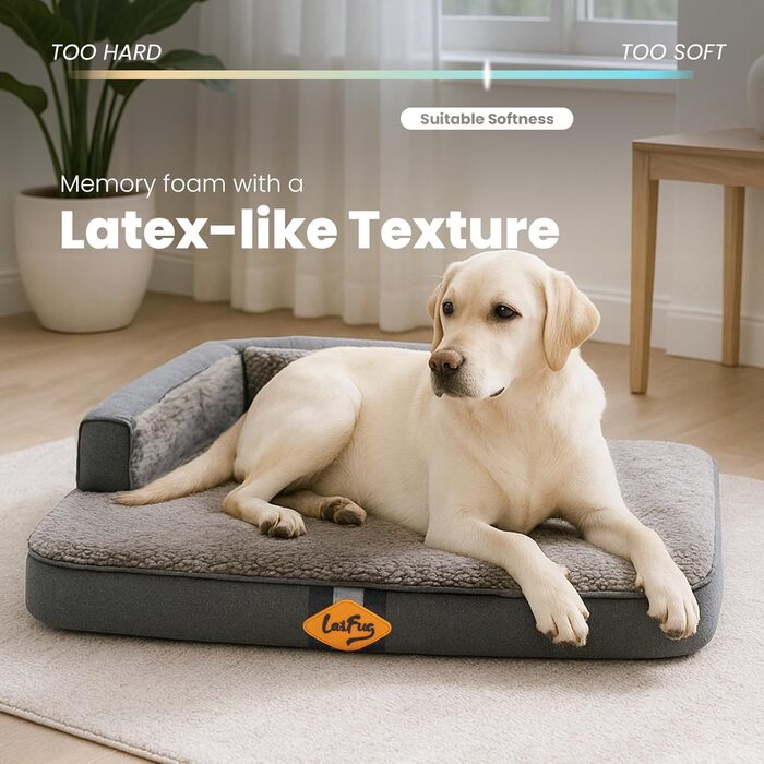 Ортопедичне ліжко для собак Laifug з memory foam, вологостійке, знімний чохол, неслизьке дно, сіре – для літніх та хворих собак