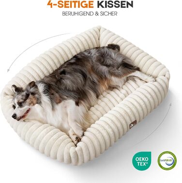 Ортопедичний лежак для собак великих порід, лежанка для собак XL, з м'якою подушкою для шиї, знімний та пральний килимок, з ручками (Бежевий, 109 * 76 * 20 см)