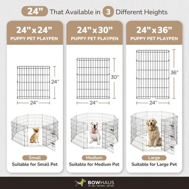 BOWHAUS Розкладний вольєр для собак (8 панелей), металевий, для дому та вулиці, 76.2 см