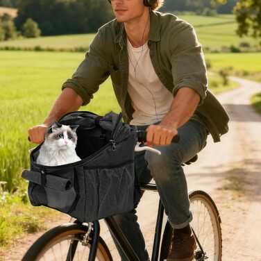 Складаний велосипедний кошик для собак, кошик для тварин з тришаровою сіткою, дихаючий кошик для собак та котів, переноска для тварин, рюкзак для собак та котів, велосипедна сумка (сірий)
